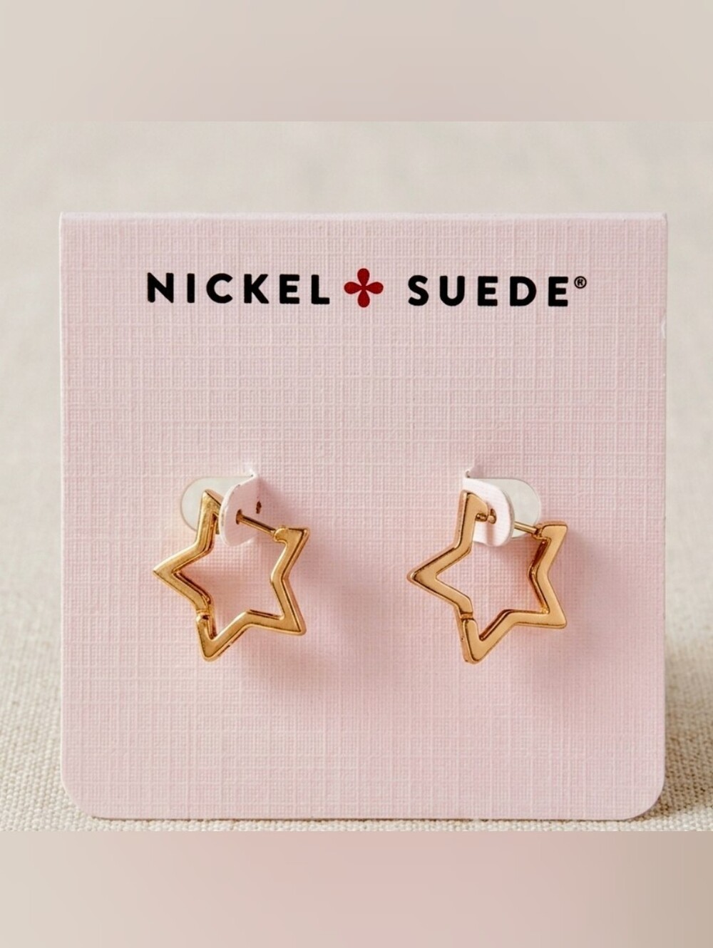 Nickel & Suede Gold Star Hoop Earrings - NWT